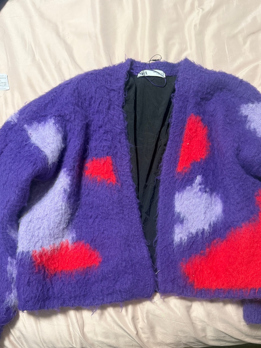 Purple Abstract Pattern Fuzzy Jacket - Zara